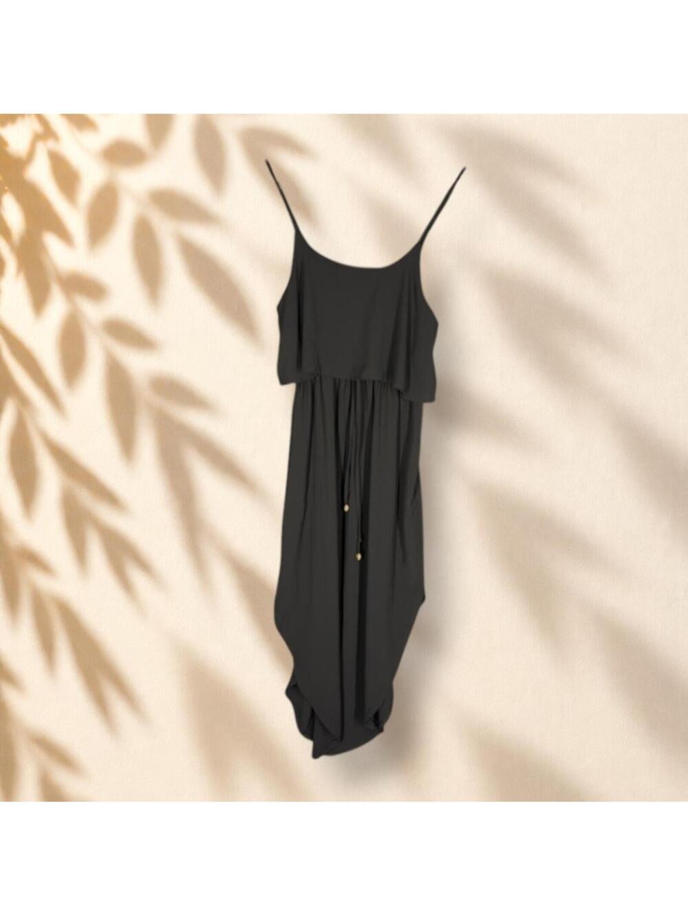 Nerlerolian Dress Women L Large Black Shift Midi Sleeveless Round Neck Casual